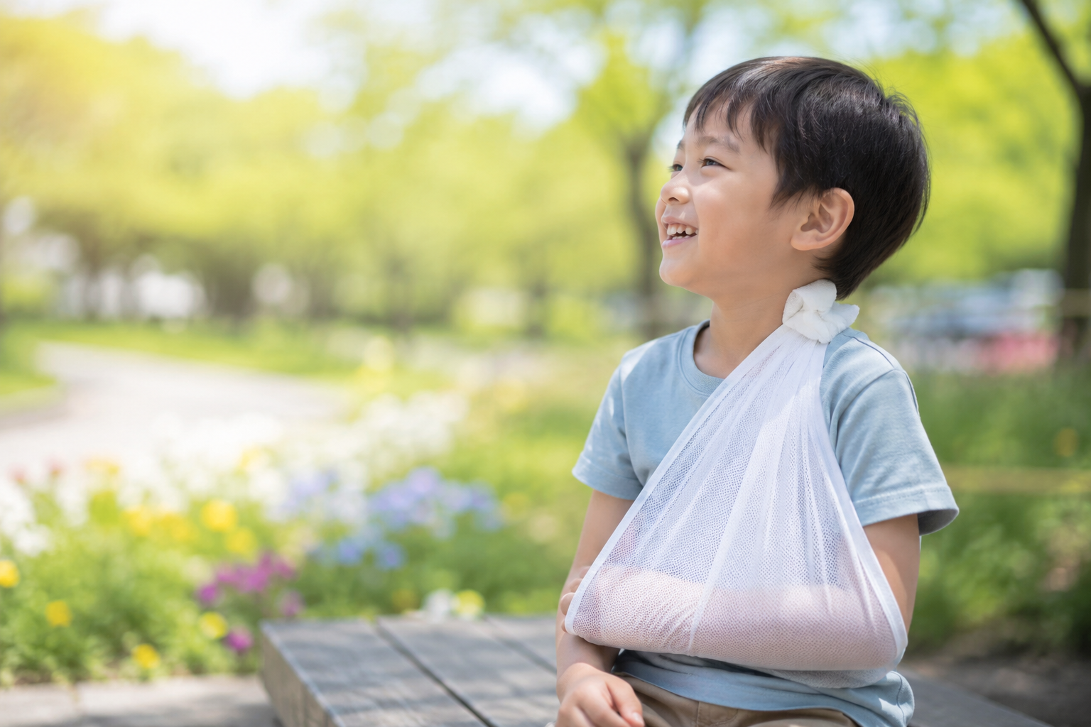 左鎖骨を骨折した5歳児の回復をイメージした画像